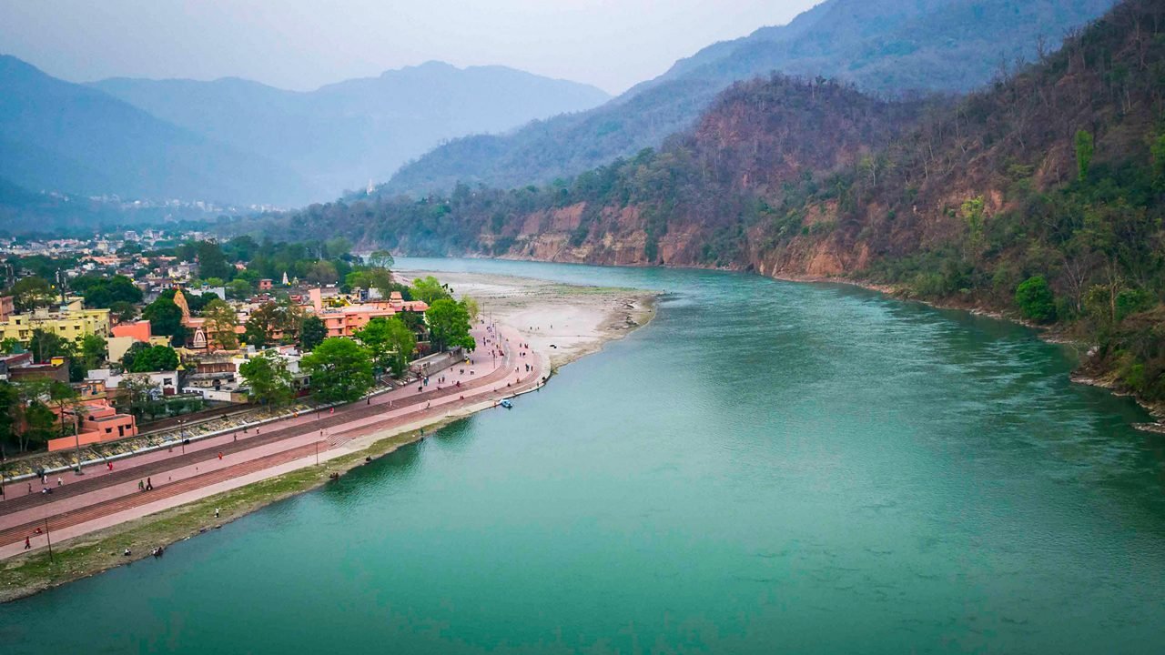 Triveni Ghat Rishikesh at sunset with the Ganga river